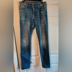 American Eagle Men Next Airflex + Denim Jeans Whiskers Distressed 32x34